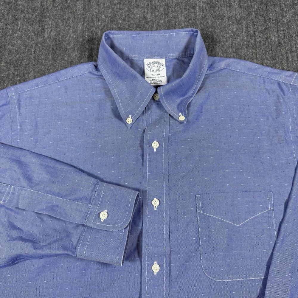 Brooks Brothers Regent Mens 16.5 33 Supima Cotton Non Iron Blue Dress Shirt